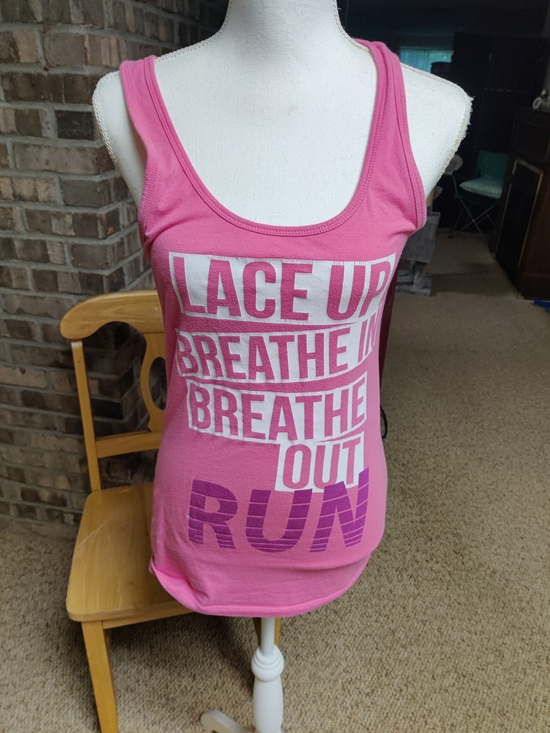 corner shop Tops - Pink Graphic Racerback Tank Top - Active Slogan Design Large Fitted